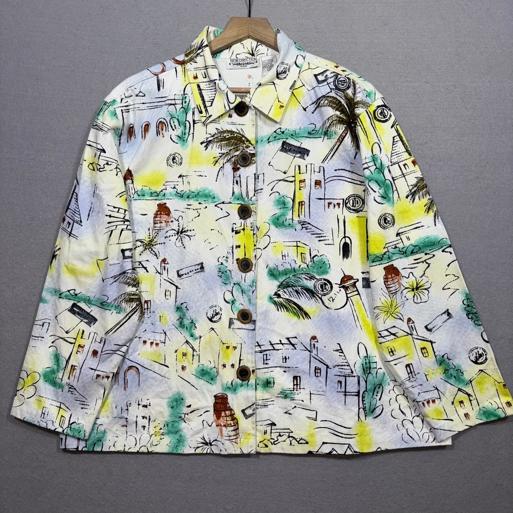 New Direction Shirt Jacket 2X Plus Unique Print Statement Retro Boho Resort Chic